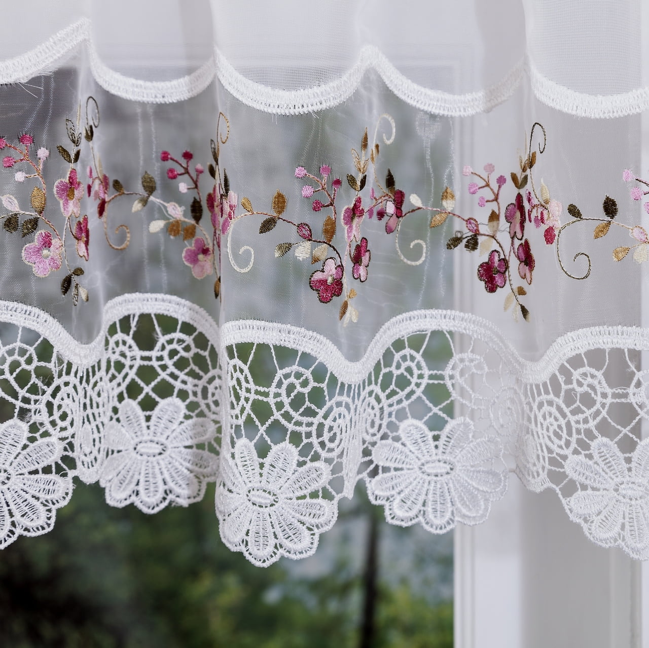 Vintage embroidered rose kitchen curtain valance