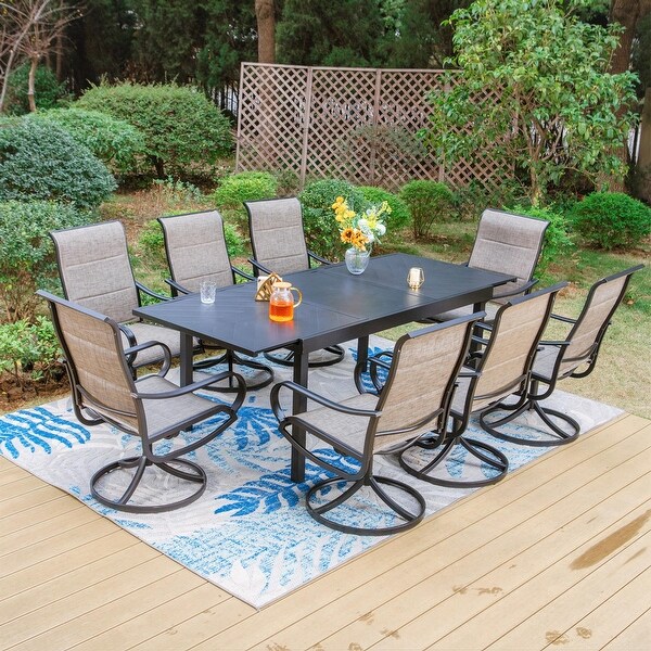 MAISON ARTS 7/9 Patio Dining Set，6/8 Sling Patio Swivel Dining Chairs and 1 Expandable Metal Dining Table