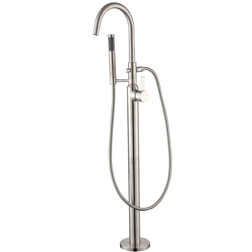 LUXIER Modern Freestanding Single-Handle Floor-Mount Roman Tub Faucet Filler with Hand Shower in Brushed Nickel FTF01-TB