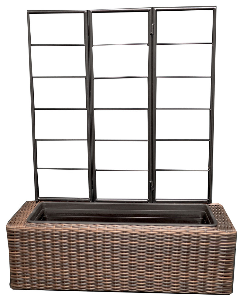 Multi tone Brown Wicker Planter with Trellis   Tropical   Outdoor Pots And Planters   by JR Home Products Ltd.  Houzz