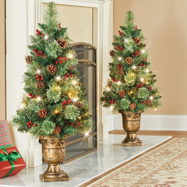 36inch LED Lighted Artificial Evergreen Tree with GoldTone Planter