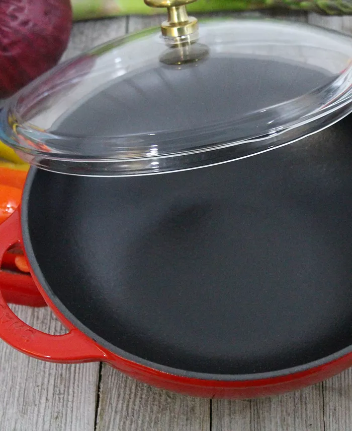 Chasseur French Enameled Cast Iron 7 Wok with Glass Lid