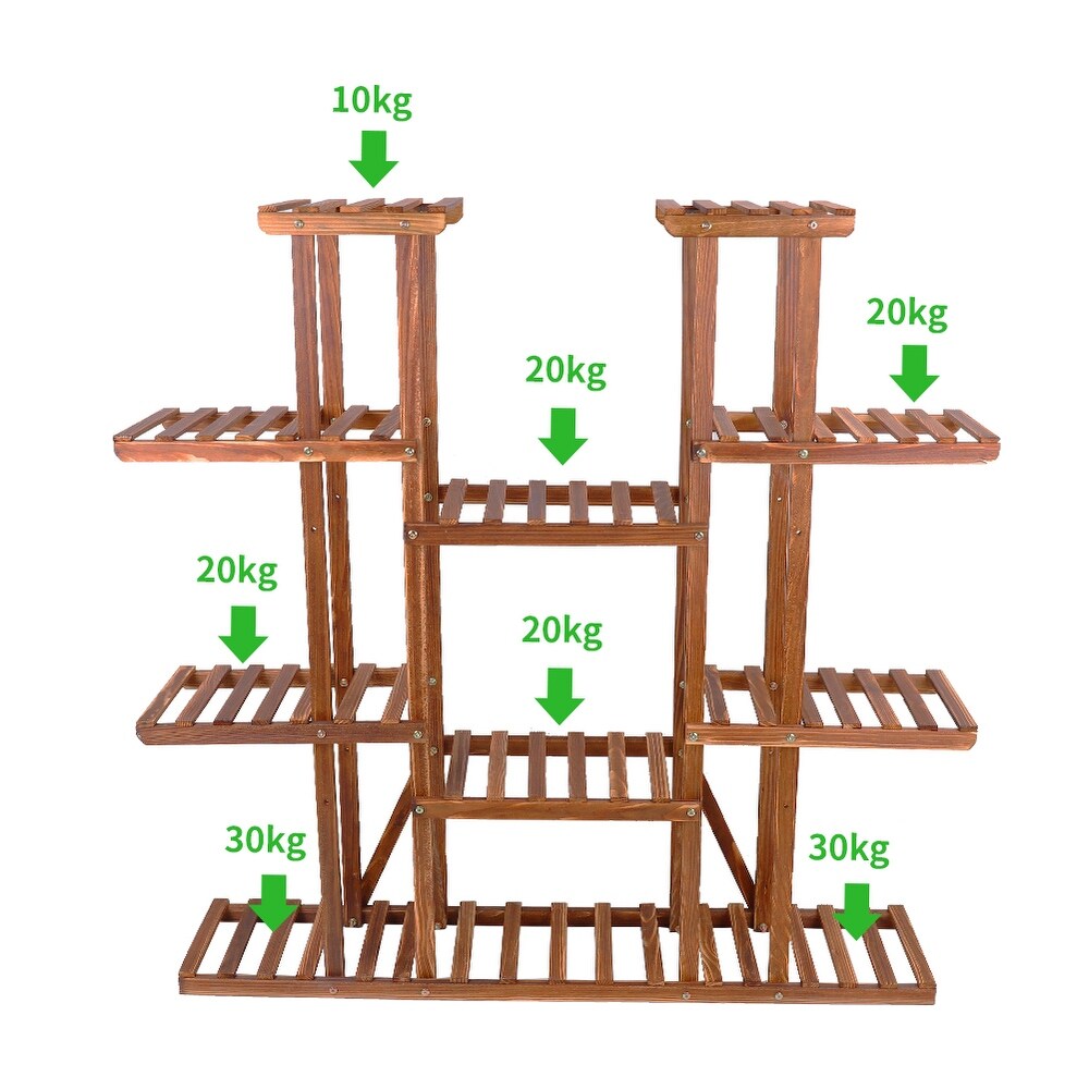 Large 11 Tiered Wood Plant Stand Carbonized Pot Shelf Holder