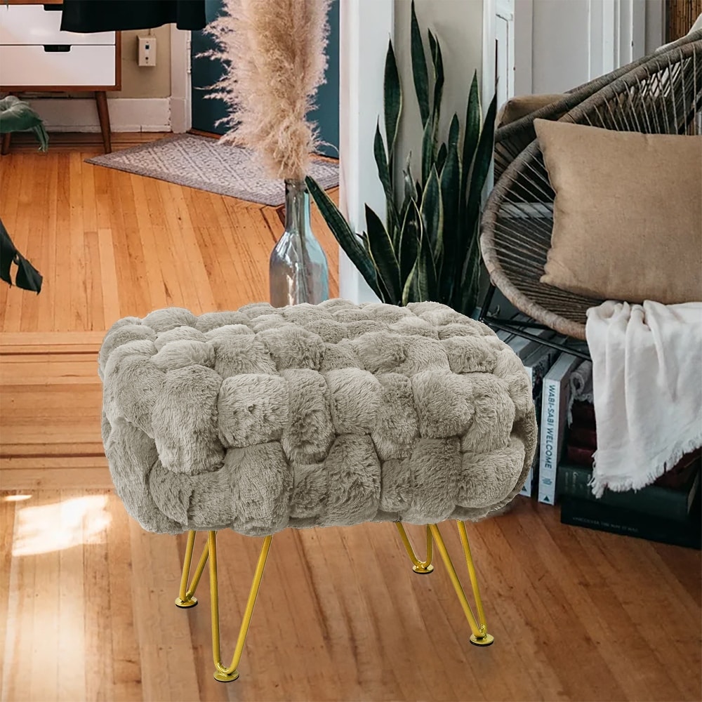 Soft Fauxfur Pouf Stool Ottoman Fuzzy Entryway Bench Seat 27\