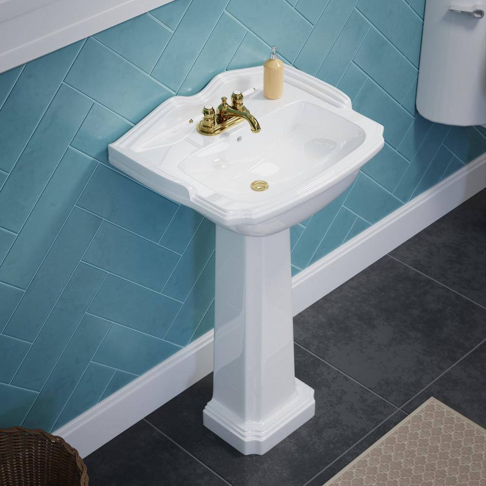 RENOVATORS SUPPLY MANUFACTURING Cloakroom 19 in. Pedestal Combo Bathroom Sink in White with Overflow 19355