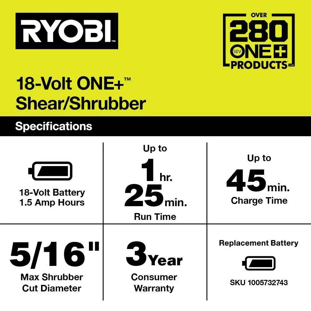 ONE+ 18V Cordless Battery Grass Shear and Shrubber Trimmer with 1.3 Ah Battery and Charger