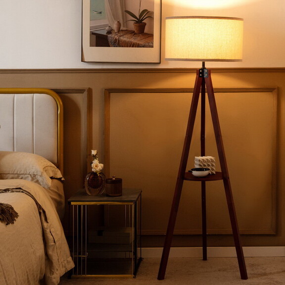 Costway 72548931 Tripod Floor Lamp Wood Standing L...