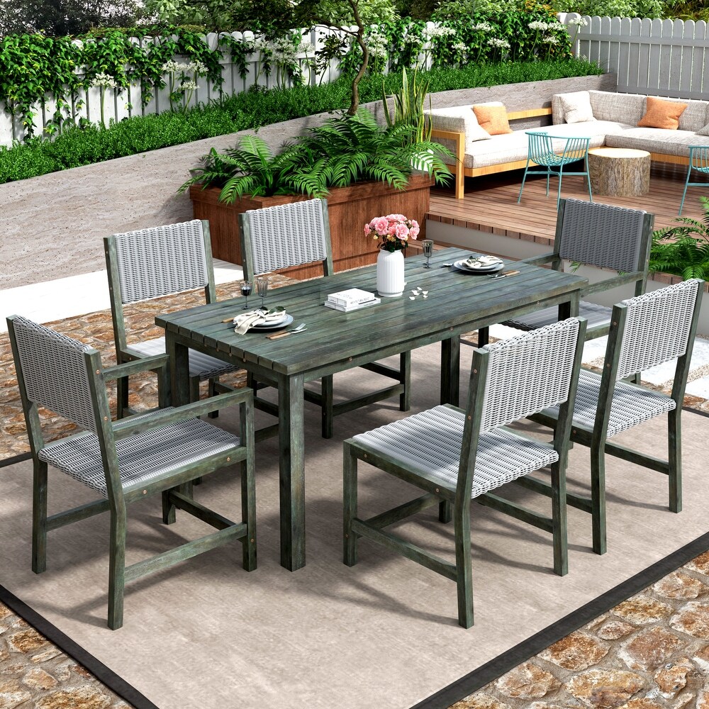 Acacia Wood And Rattan Outdoor Dining Table