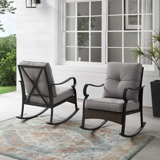 2pk Dahlia Outdoor Steel Rocking Chairs Taupe matte Black Crosley