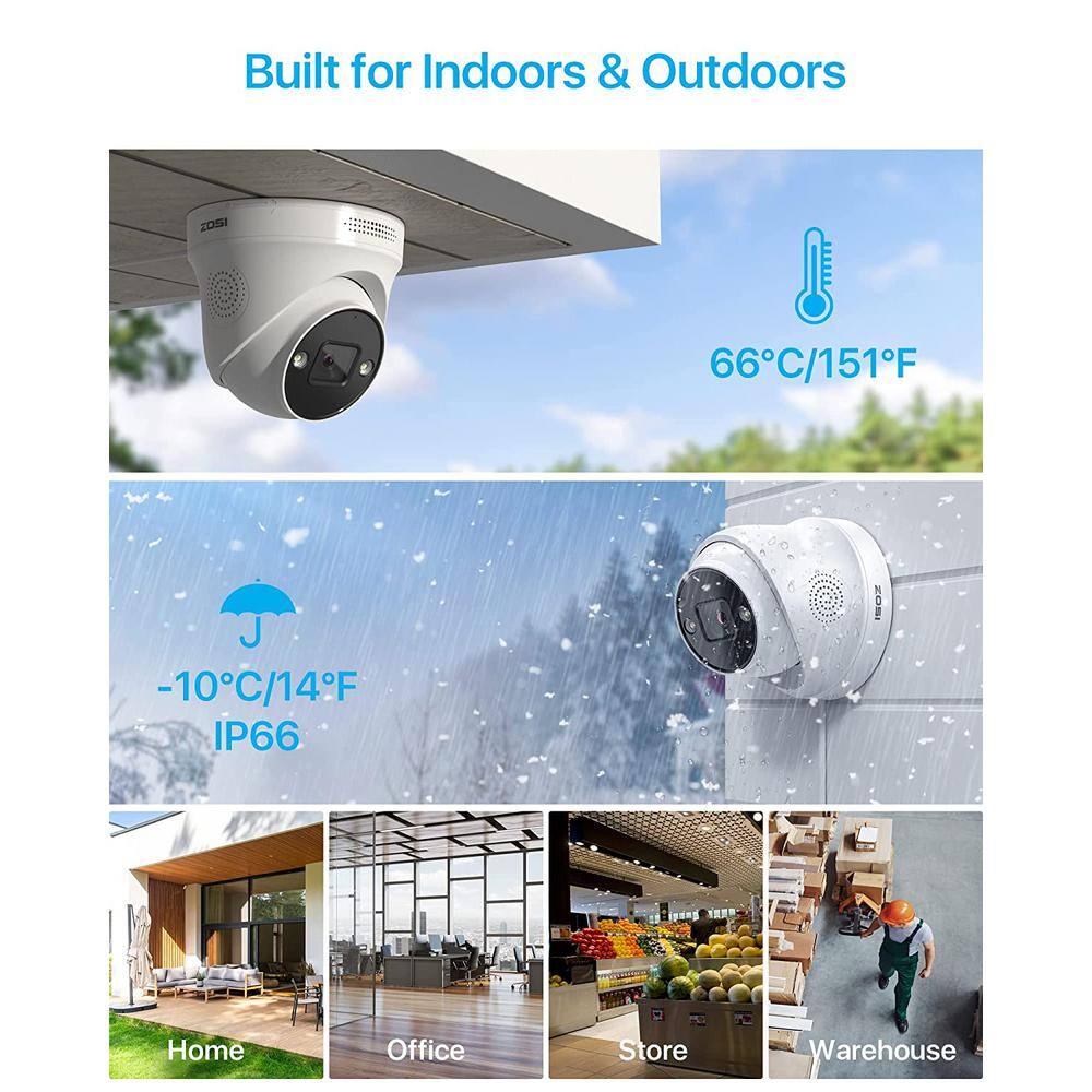 ZOSI ZG2255A 5MP PoE Wired Add-On IP Security Camera with Color Night Vision2-Way AudioOnly Work with Same Brand NVR Model IPC-2255A-W-A2