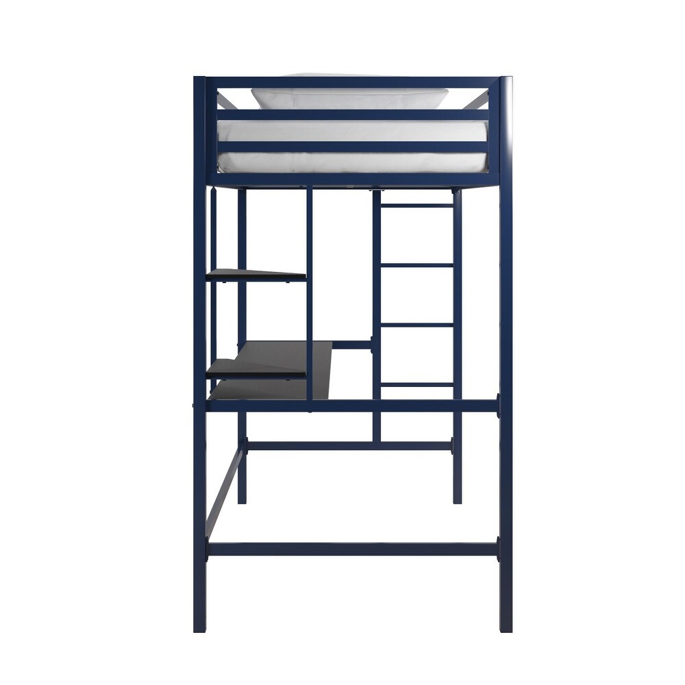 The Novogratz Maxwell Metal Loft Bed with Desk   Shelves