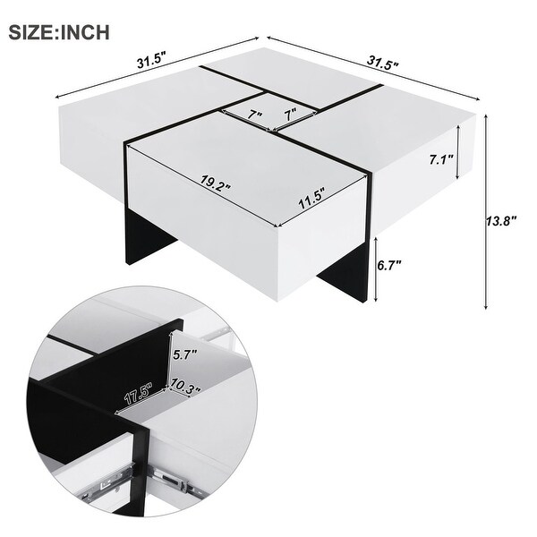 31.5 in. Square Cocktail Coffee Table Extendable Sliding Tabletop