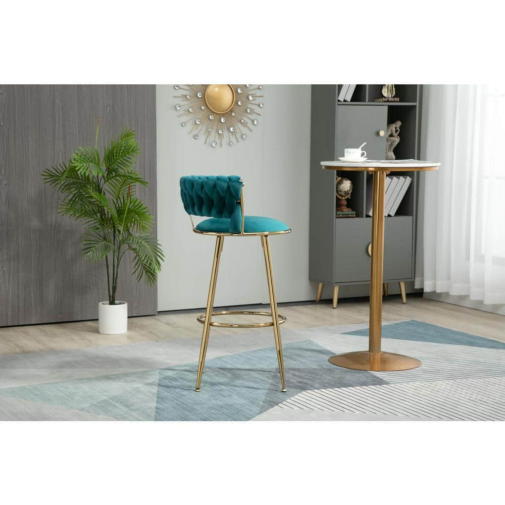 ZIRUWU 35.04 in.Teal Metal Bar Stool with Back and Footrest Counter Height Bar Chairs ZZQ-JBY721A13