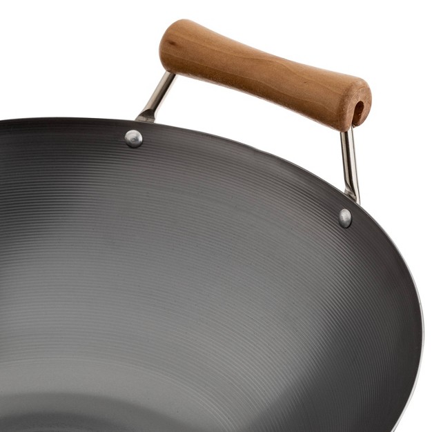 Uncoated Carbon Steel Flat Bottom Wok Silver