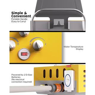 Airthereal 6L 1.58GPM Outdoor Portable Propane Gas Tankless Water Heater Use for Camping RV and Pet Bath Evenfall series Yellow EVF-6YL