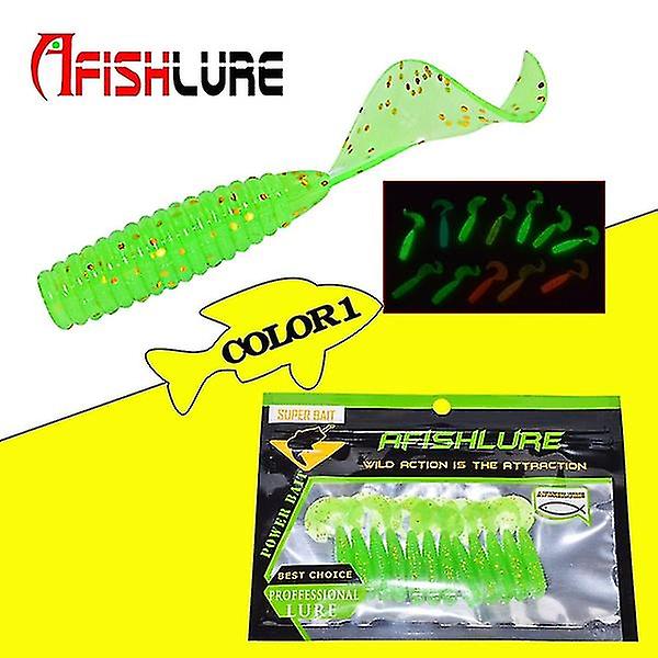 12 Pcs， Luminous Night Fishing Soft Bait Cuttle Tail Grub Soft Shad 45 mm/1.2g (#7)