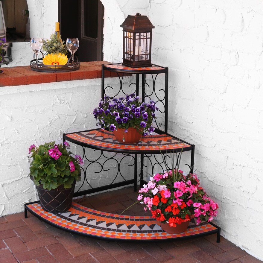 Sunnydaze Large 3 Tier Mosaic Plant Stand Metal Corner Flower Pot Shelf   40\