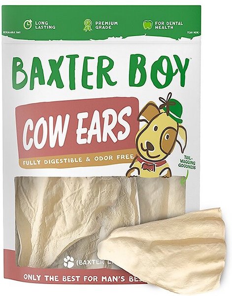 Baxter Boy White Cow Ears Dog Treats， 15 count