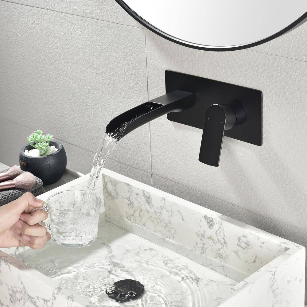 Tomfaucet Modern Single-Handle Wall Mounted Bathroom Faucet with Deckplate in Matte Black TFJ0001MB