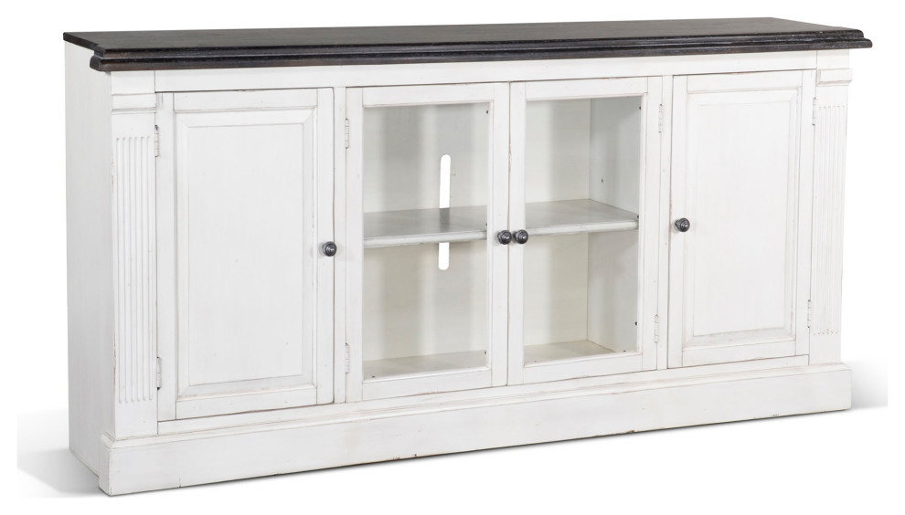 81 quotExtra Long Narrow White TV Stand Media Console Glass Doors   French Country   Entertainment Centers And Tv Stands   by Sideboards and Things  Houzz