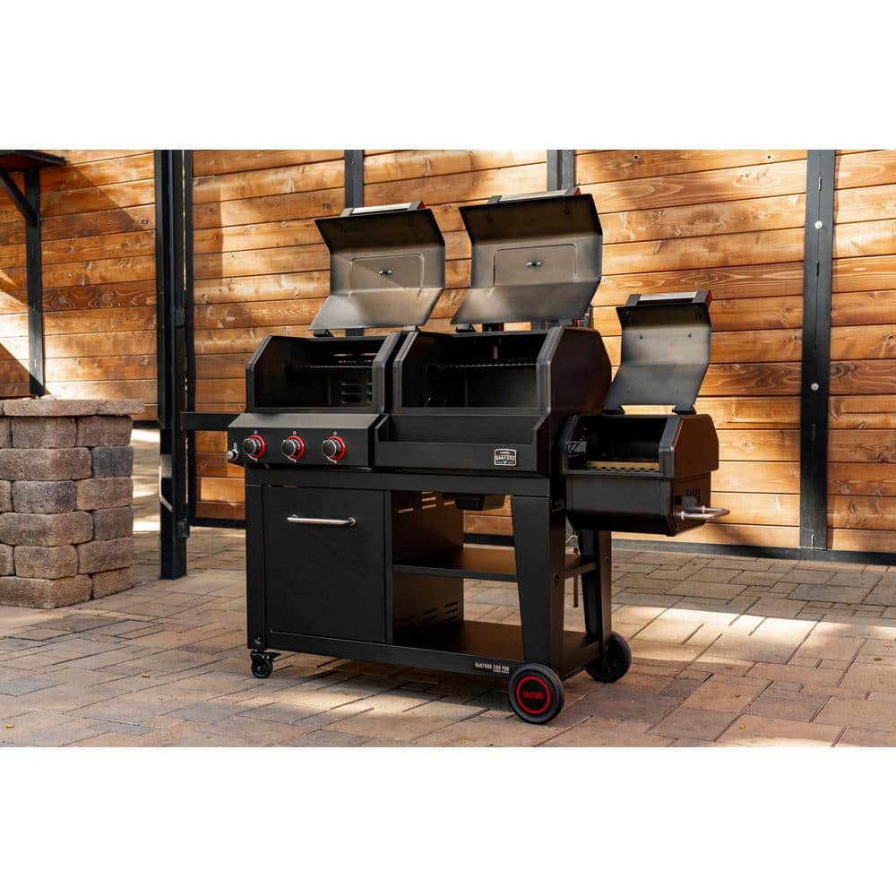 Nexgrill Oakford 1150 3-Burner Plus Offset Smoker Charcoal and Propane Combo Grill in Black 810-0072