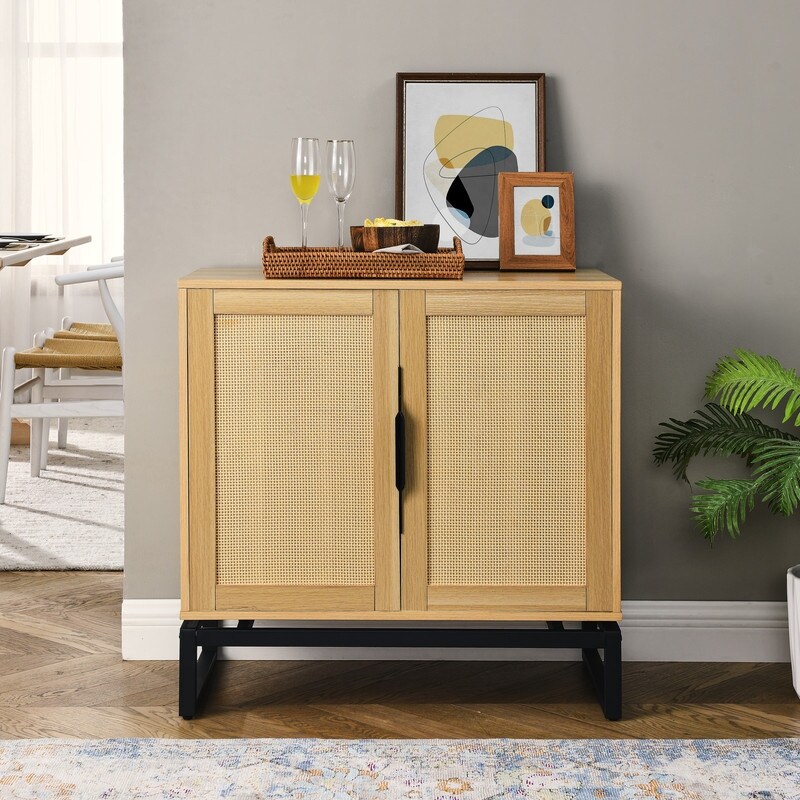 Natural Rattan Sideboard Cabinet with 1 Adjustable Inner Shelves and 2 Doors