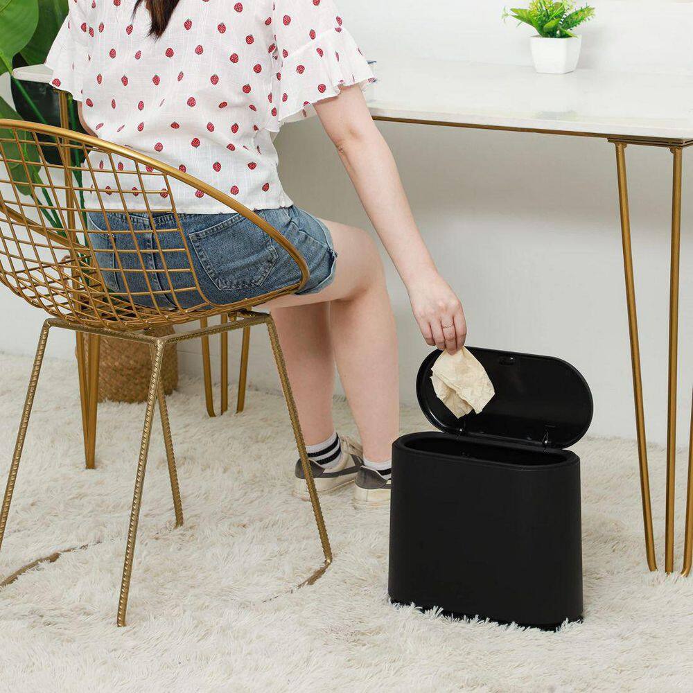 Dracelo 2.1 Gal. Slim Bathroom Plastic Trash Can with Press Top Lid in Black B0B1HQPS5D