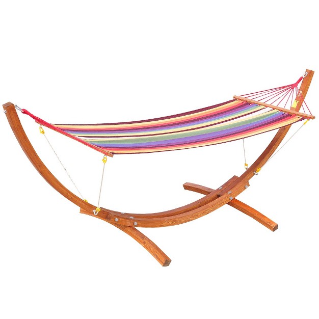 Outsunny 10 x27 Hammock With Wood Stand Rainbow Bed Heavy Duty Roman Arc Hammock For Single Person For Patio Backyard Balcony Porch