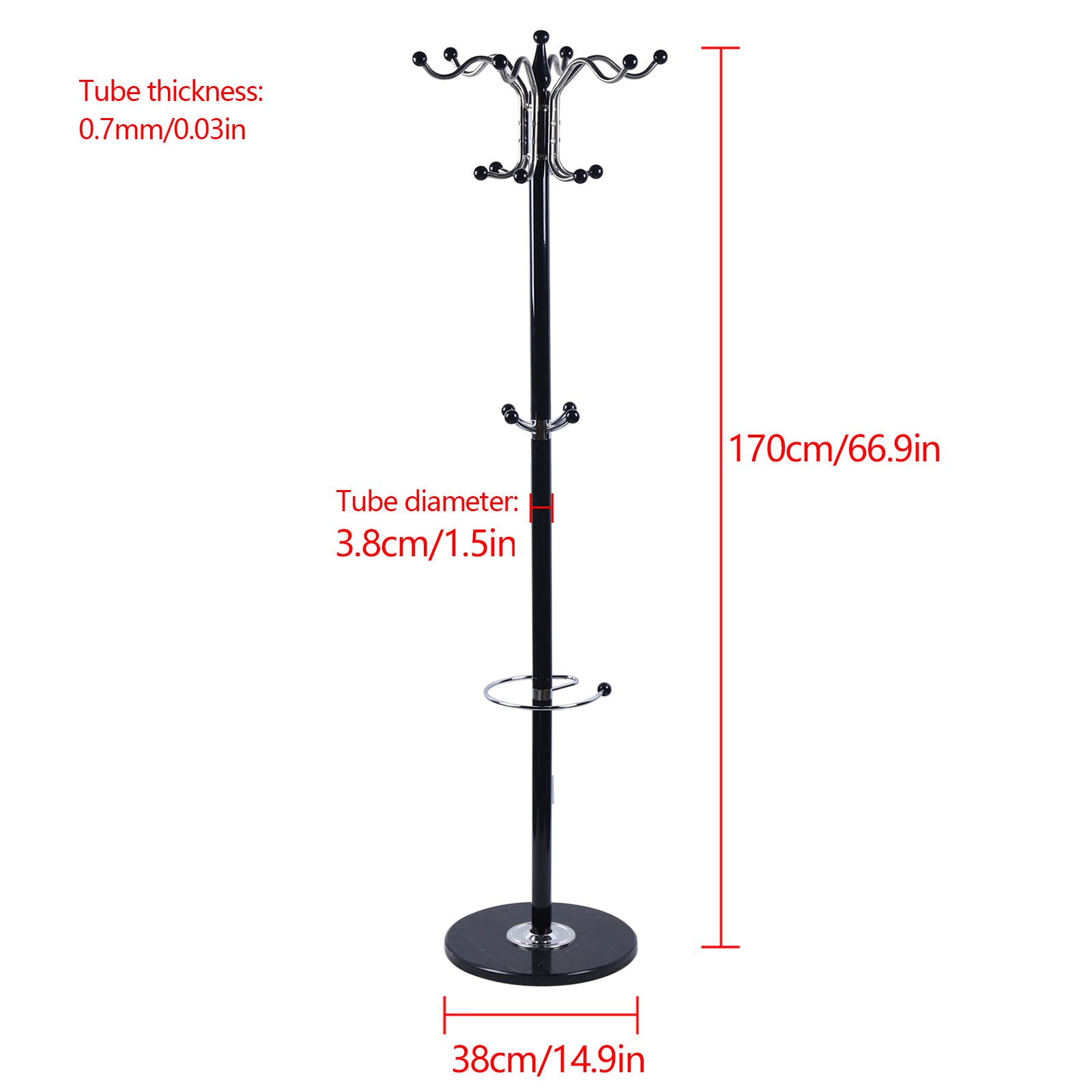 Coat Rack，16-Hook Freestanding Metal Coat Rack for Hanging Clothes Black/White