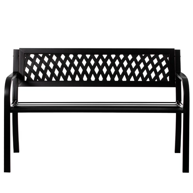 Gardenised Outdoor Steel 47 Park Bench For Yard Patio Garden And Deck Black Weather Resistant Porch Bench Park Seating