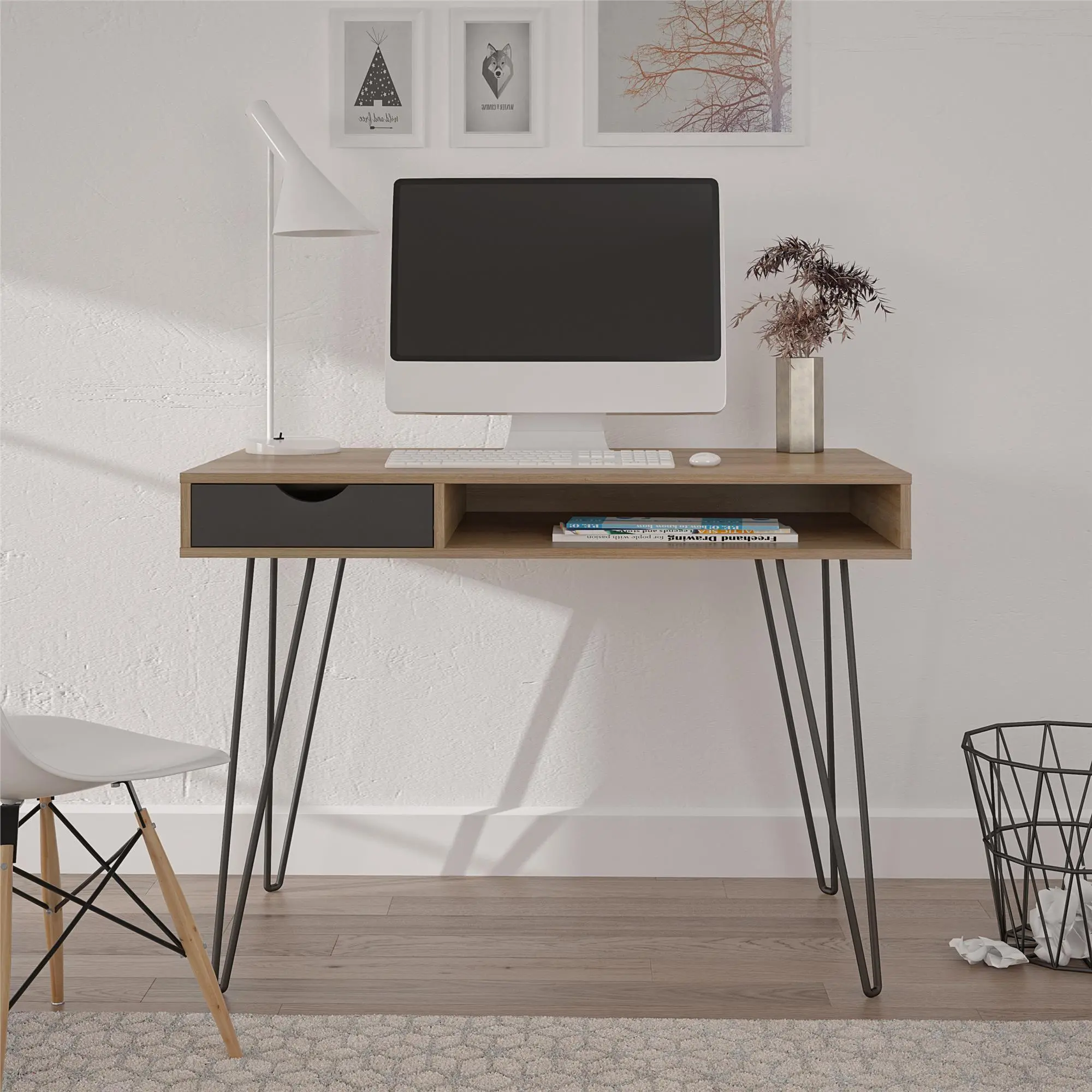 Concord Mid-Century Modern Natural/Black Computer Desk