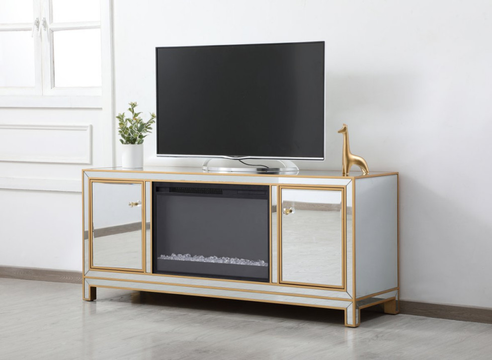 Jesse 60 quotMirrored TV Stand With Crystal Fireplace   Contemporary   Entertainment Centers And Tv Stands   by Elegant Furniture  ampLighting  Houzz