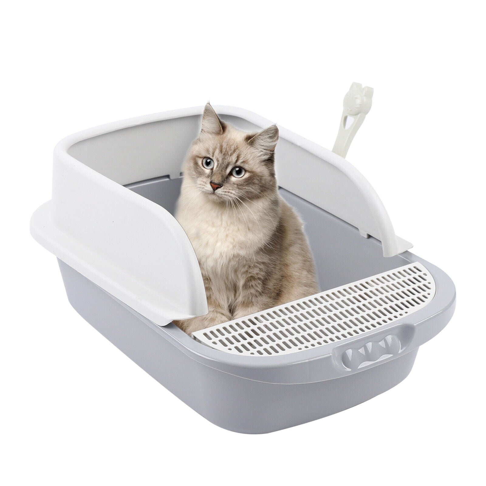 Semi-Enclosed Cat Toilet Kitty Litter Box Cleaning Tool Anti Splashing Hollow Out Pedal Leak Holes Evenly Distributed High Quality Plastic Gray