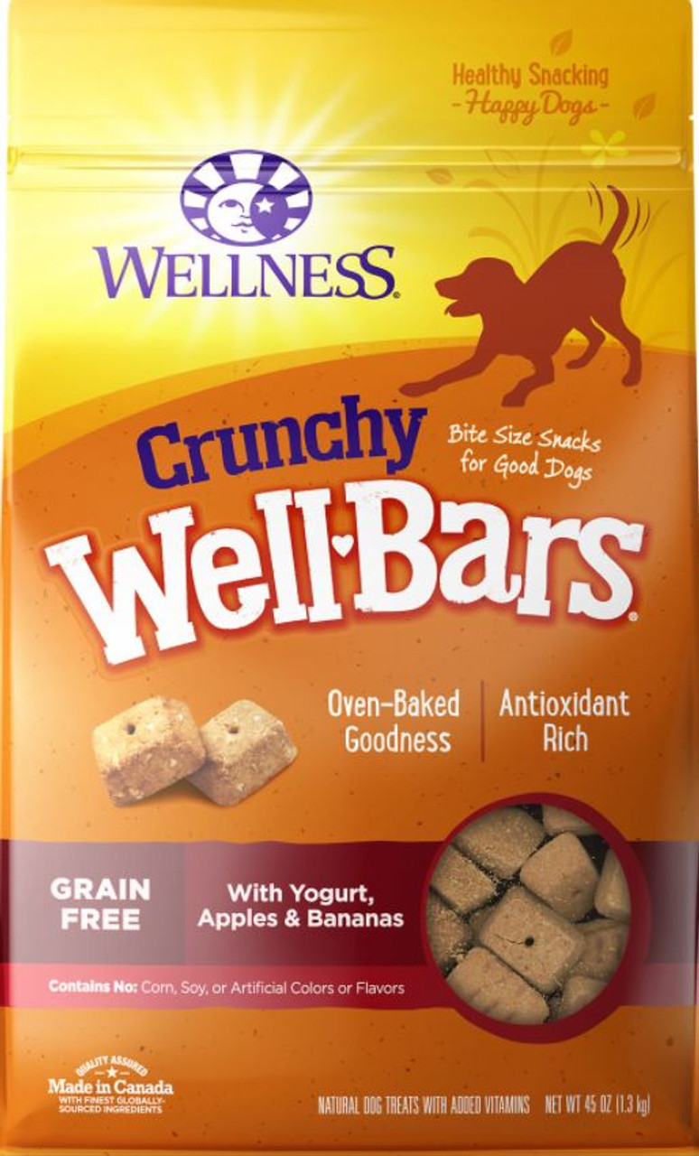 Wellness Crunchy WellBars Yogurt， Apples and Bananas Dog Treats， 48oz. Box