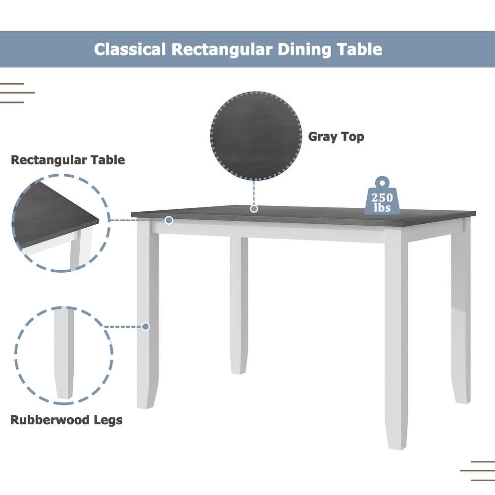 Wood 5 Piece Dining Table Set with 4 X Back Upholstered Chairs