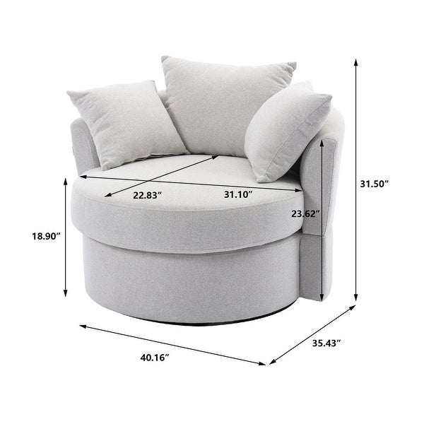 Modern Akili Swivel Barrel Chair Round Oversized Sofa Lounge Accent Chair with 3 Pillow for Living Room Bedroom Hotel Office