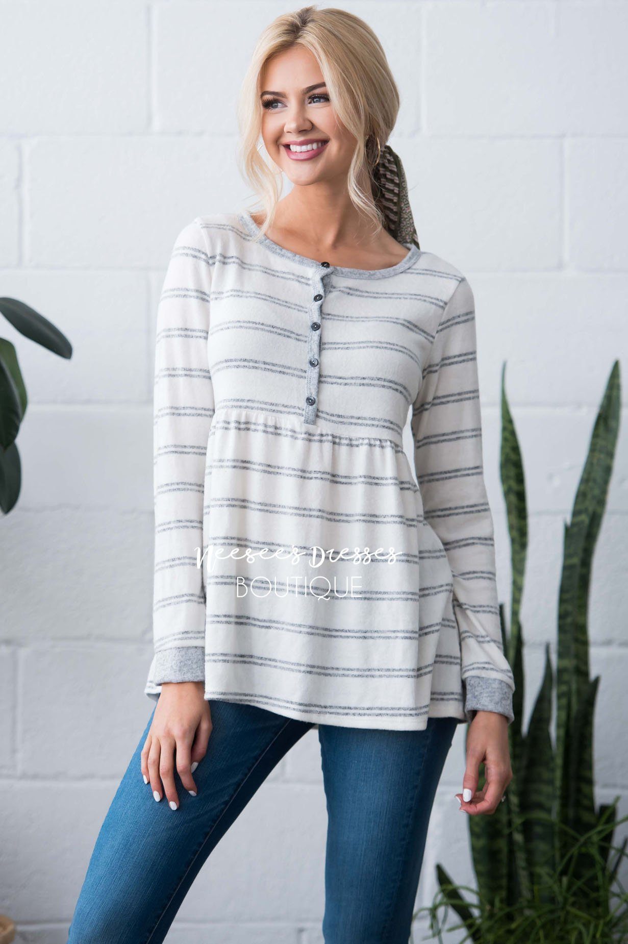 Casual Striped Button Front Top