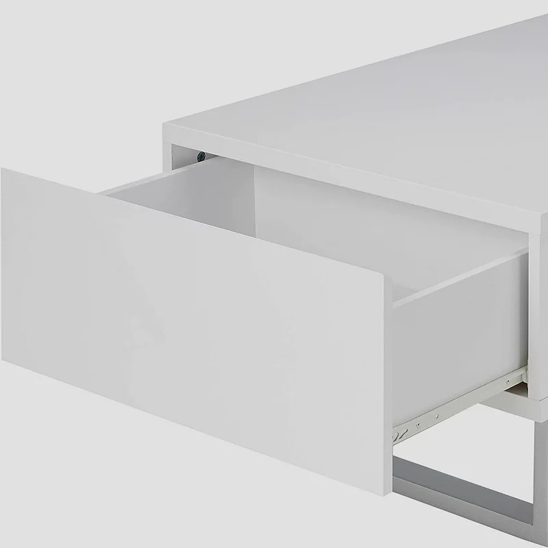 Contemporary Storage Coffee Table With Metallic Base， Glossy White