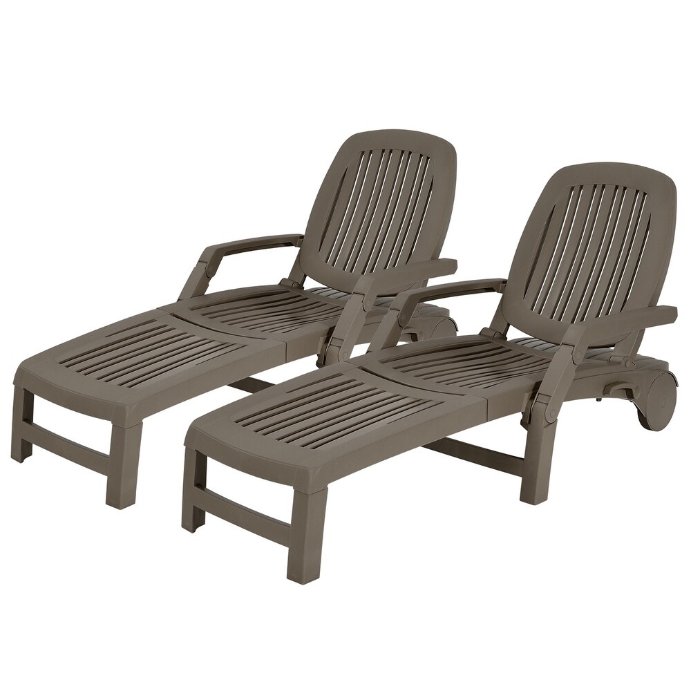 Gymax Set of 2 Patio Adjustable Chaise Lounge Chair Folding Sun