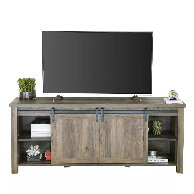 FC Design 58W Farmhouse Sliding Barn Door TV Stand for TVs up to 65 Inches