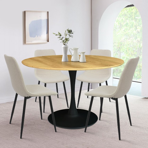 Harrison bingo 5 piece Round shaped Wood Grain Dining Table Set With 4 Upholstered Chairs Black Legs maison Boucle