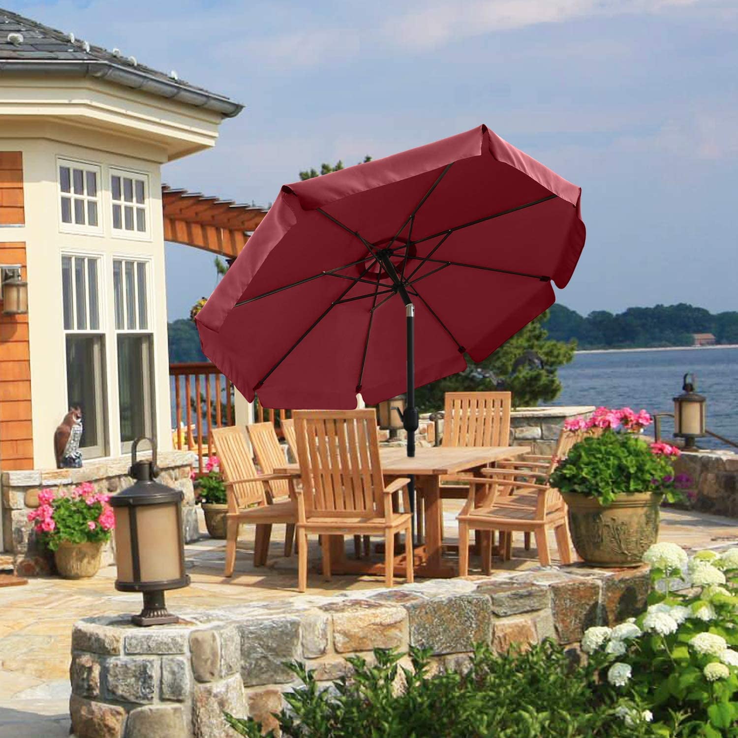 ABCCANOPY 7.5ft Outdoor Market Patio Umbrella with Push Button Tilt, 8 Ribs 13+Colors, Burgundy