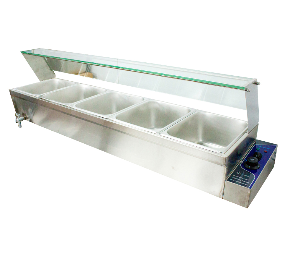 INTBUYING 4-Pan Food Warmer Commercial Buffet Food Warmer Stainless Steel Steam Table with Glass Shield