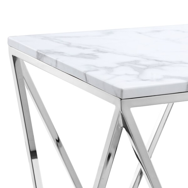 Silver Orchid Young White Marble End Table