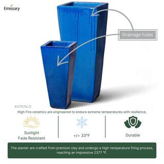 Emissary Tall 15 in. L x 35 in. H Blue Ceramic Square Planter with Drainage Hole 12757BL-2