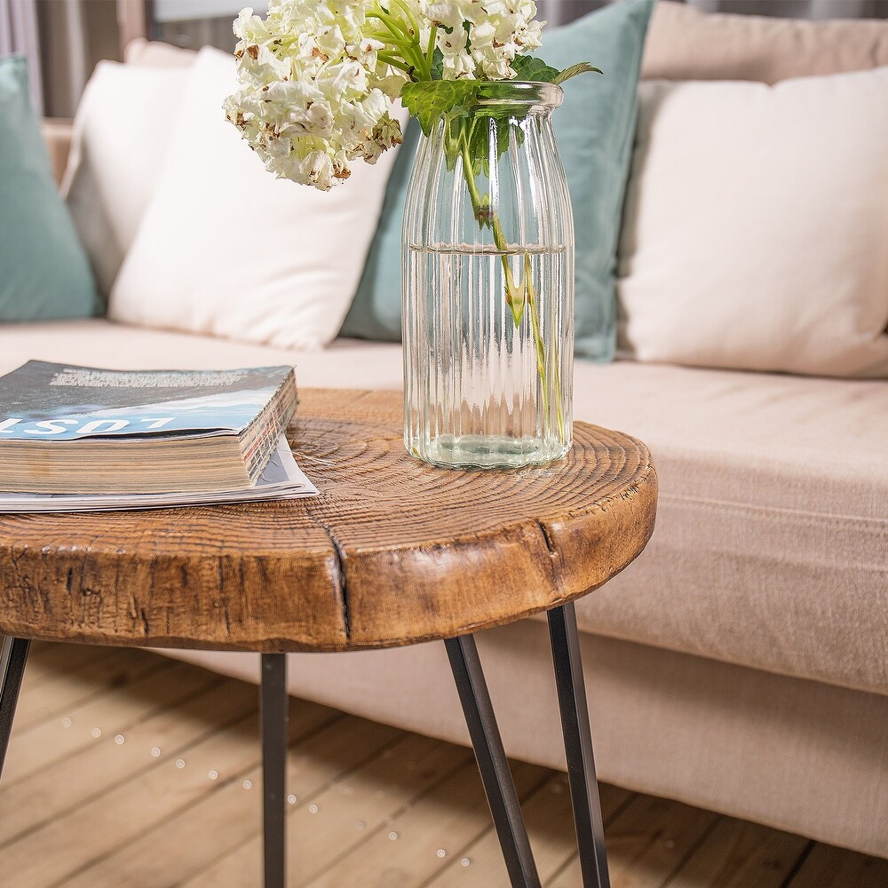 COSIEST Faux Wood Tree Slice Outdoor Coffee Table