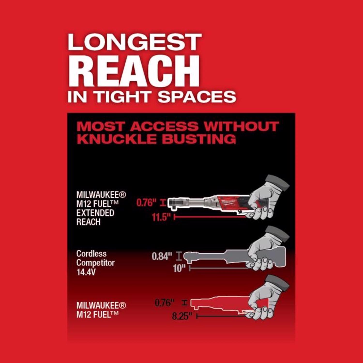 MW M12 FUEL Extended Reach 12 V 3/8 in. Brushless Cordless Ratchet Tool Only