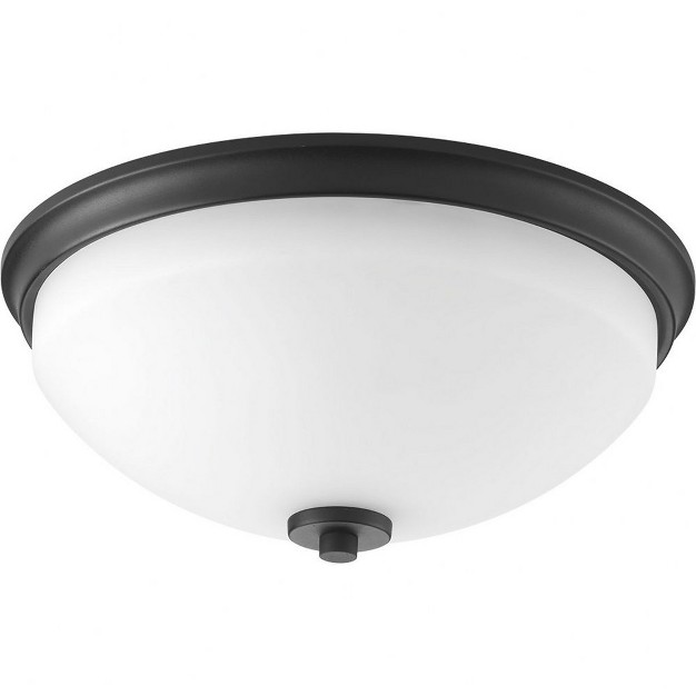 Progress Lighting Replay Collection 2 light Flush Mount Black Finish White Glass Shade