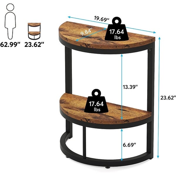 End Table Half Round， Narrow Wood Side Table with Metal Frame