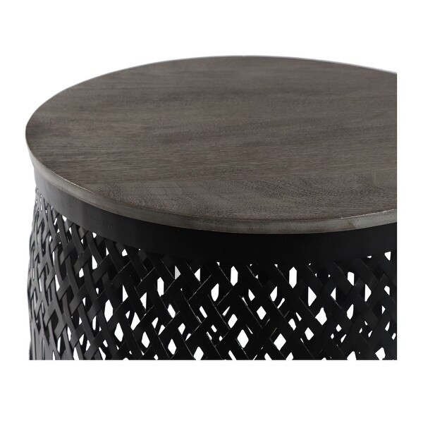 Kingston Mango and Metal Weave Eclectic Side Table